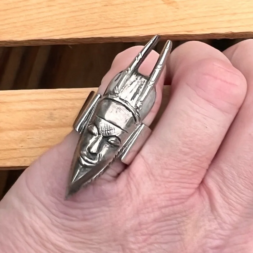 - Warrior King Mask Stainless Steel Ring! EUC!